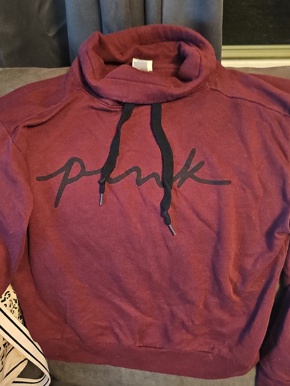 PINK Victoria's Secret Maroon Hoodie with Black Drawstrings